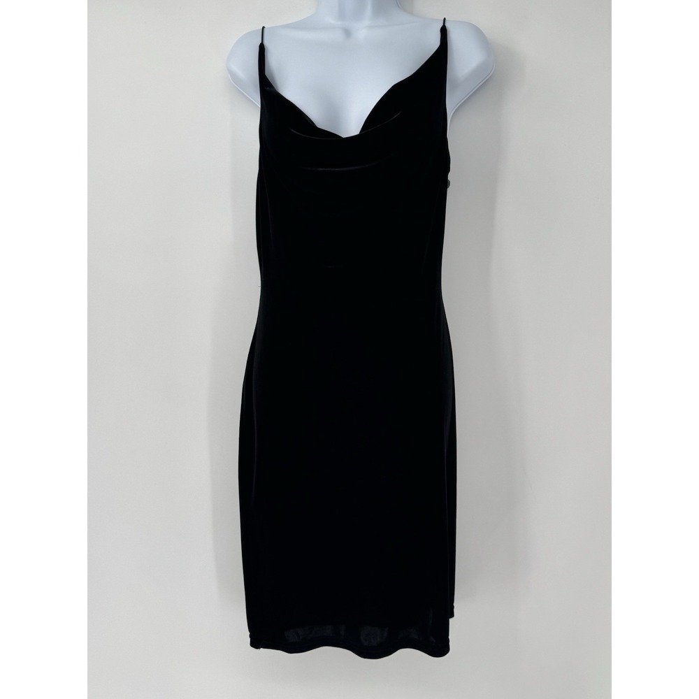 Vintage Luly K Mini Dress Black Velvet Y2K 90s Sexy Club Slit L Whimsigoth